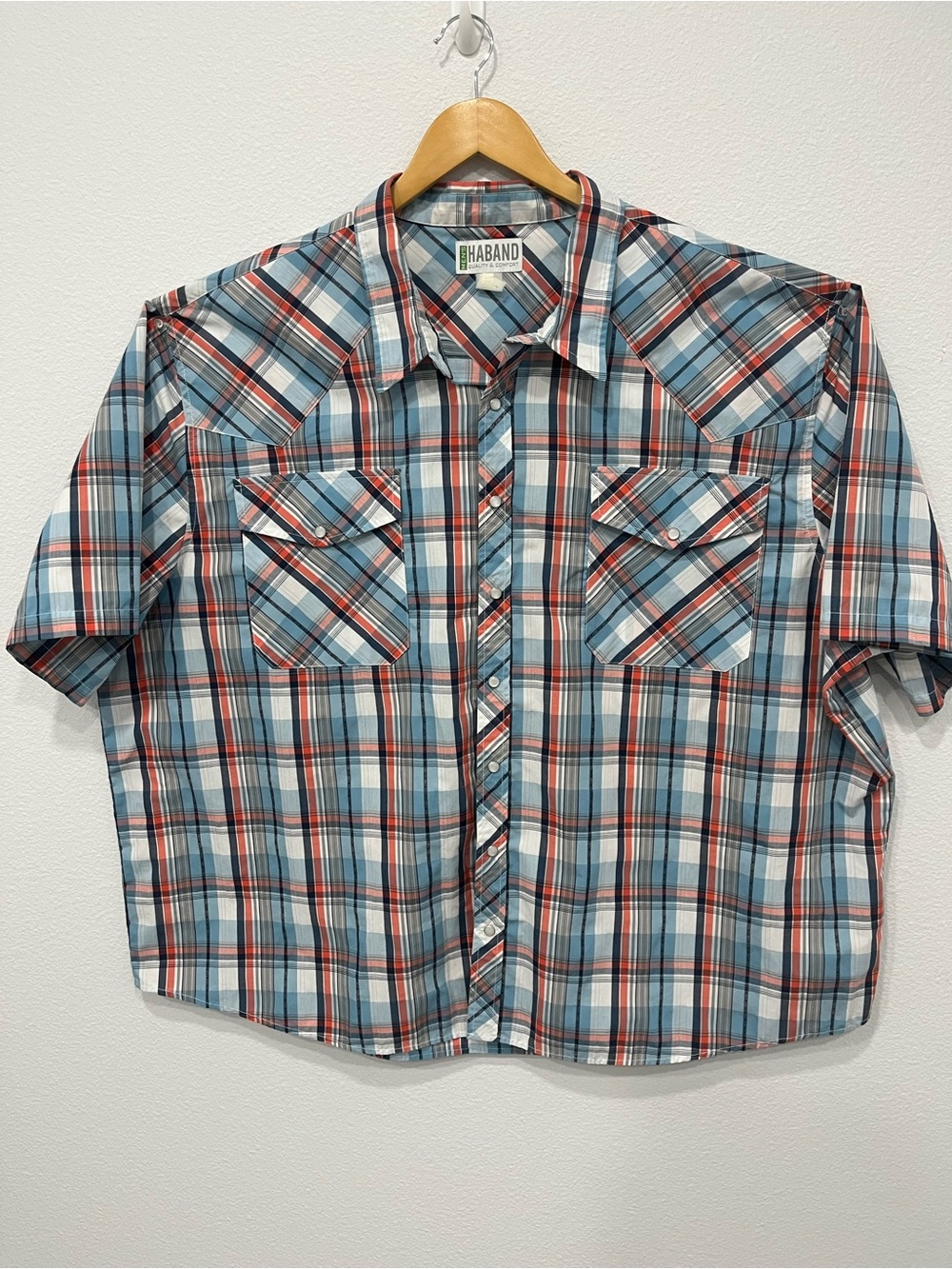 Western Pearl snap button shirt 3X plaid short sleeve Haband Brand up